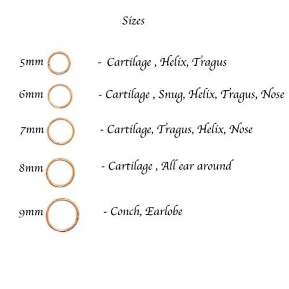 14K Rose Gold Filled Multi Size Open Piercing Hoops Cartilage Helix Tragus - Picture 7 of 7